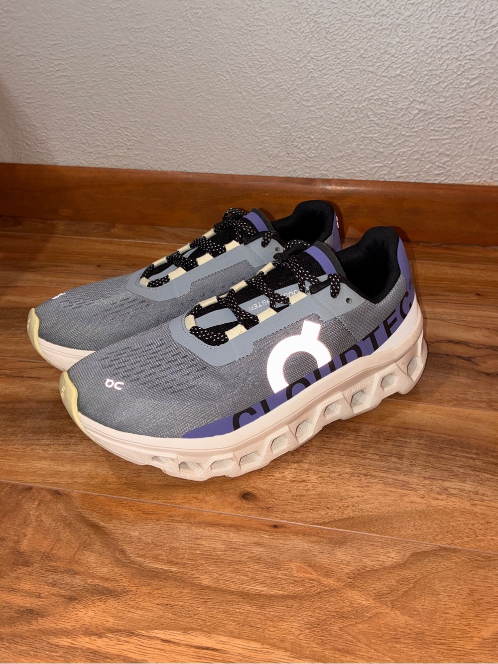 On Cloud Women’s Cloudmonster Athletic Sneaker Shoes, Mist/Blueberry - size 9